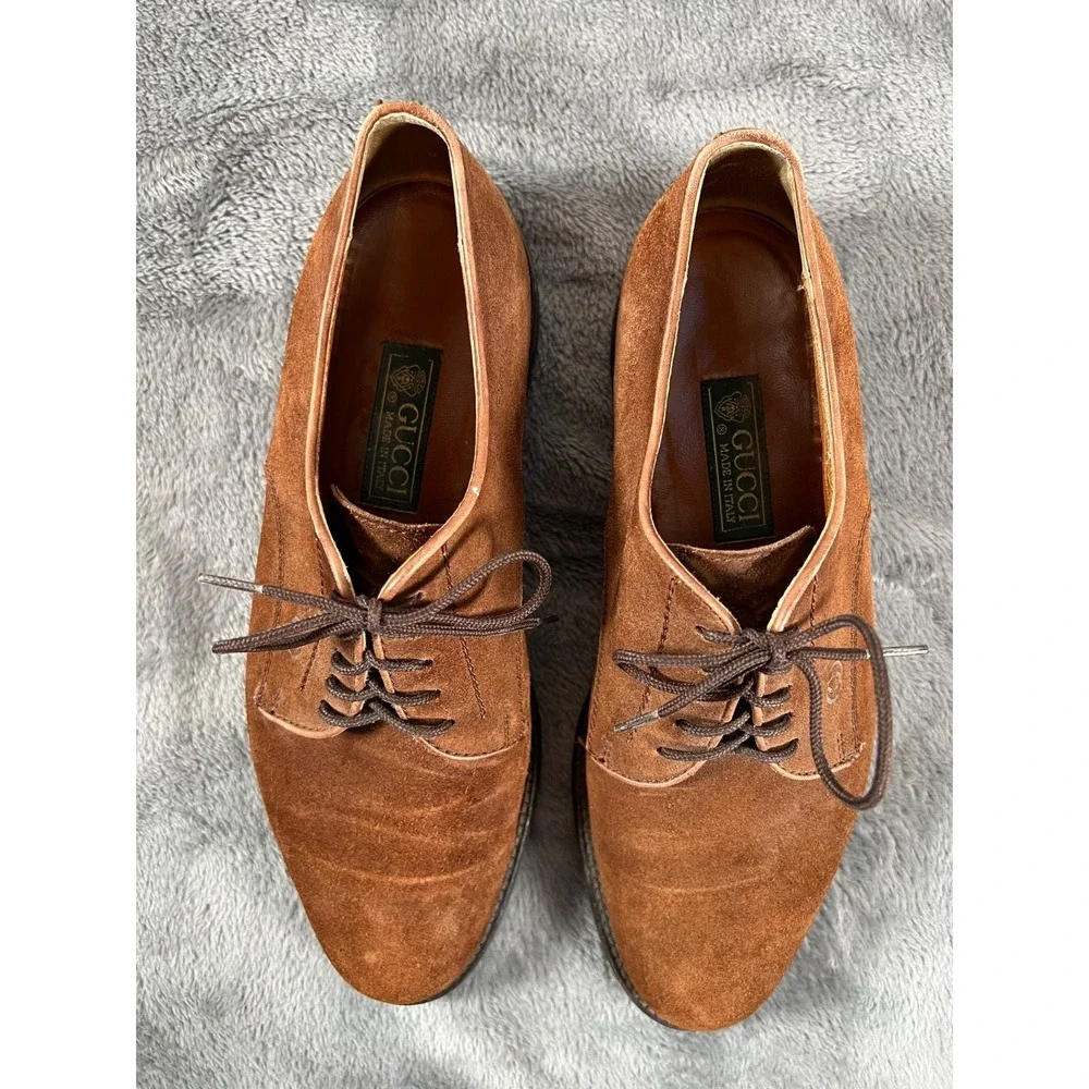 Vintage Gucci Oxford Shoes Mens IT 42 1/2 US 9 1/2 Brown Suede GG Logo Loafers